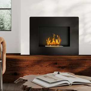 Chimenea de Bioetanol de Pared Estufa de Bioetanol Curva con Tanque de 0,9 L Apagallamas de Acero Inoxidable Tiempo de Combustión 3,3H para Interiores 15-20 m² 66x16x52 cm Negro