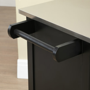 Desserte de cuisine multi-rangements 1 tiroir placard 2 portes avec étagère porte-torchons MDF noir acier inox.