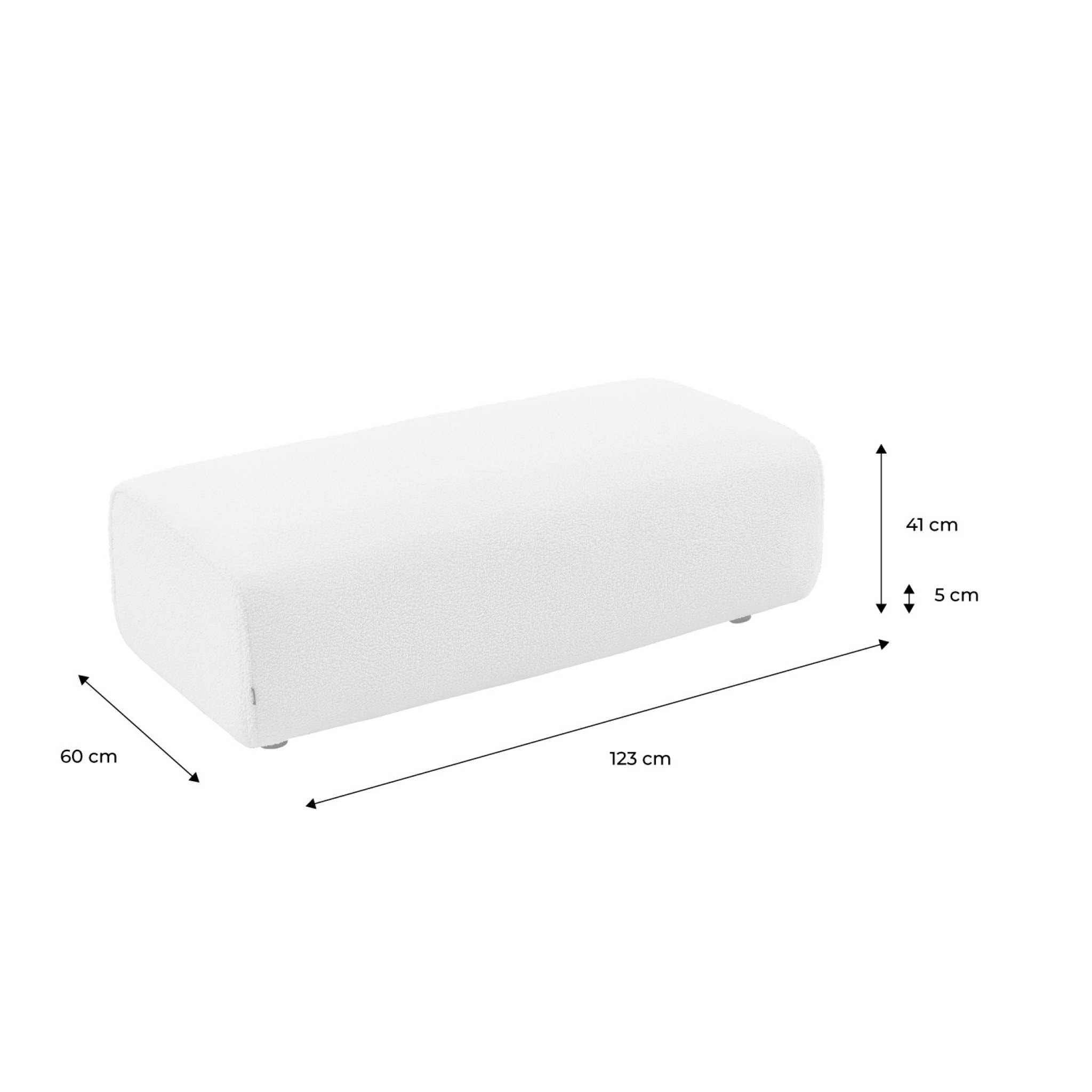 Pouf. module pour canapé. repose-pieds pour canapé d'angle 2 places en bouclette blanche. L 123 x P 60 x H 41cm - Wallas
