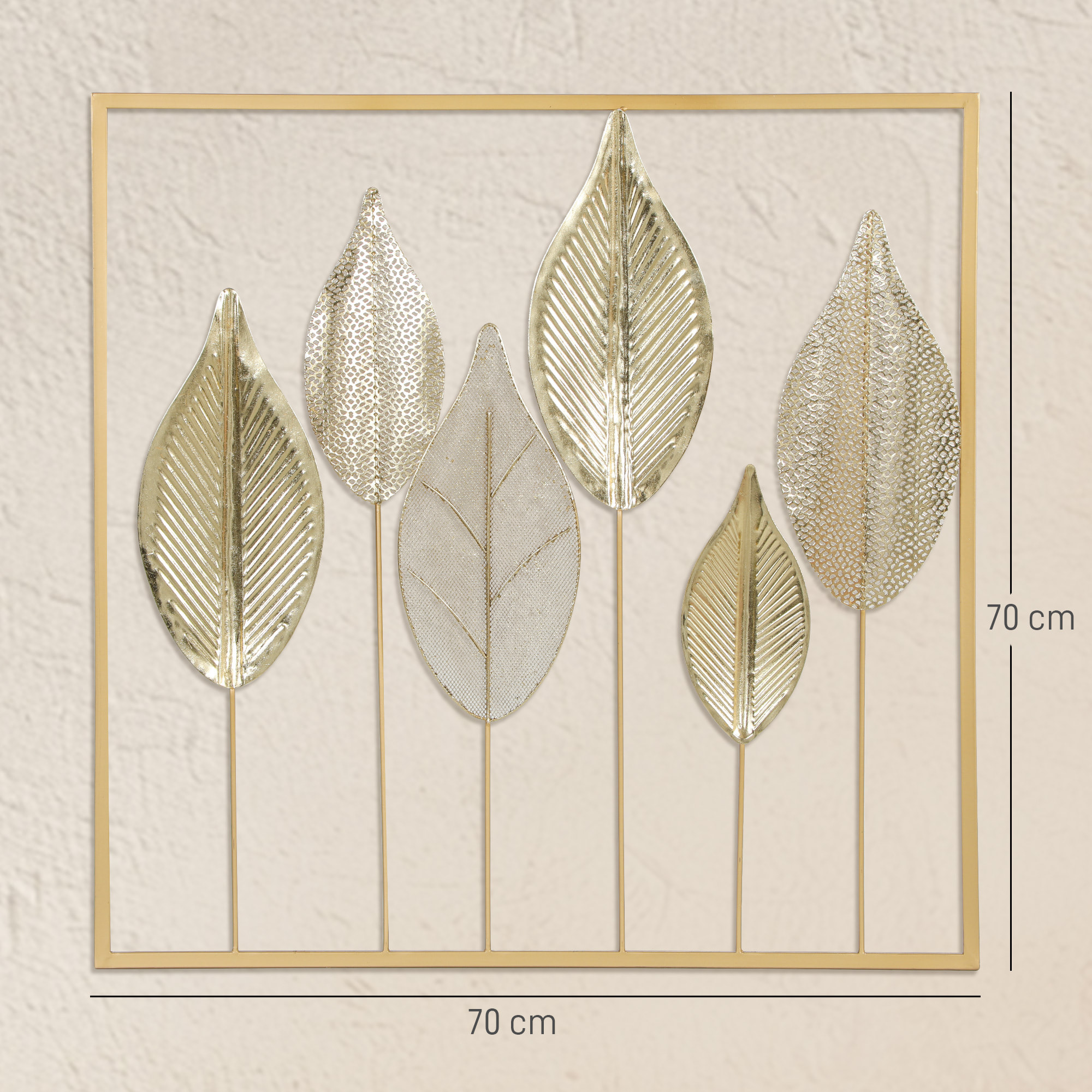 Décoration murale métal doré - Déco murale feuilles - 70 x 70 cm