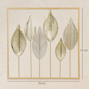 Décoration murale métal doré - Déco murale feuilles - 70 x 70 cm