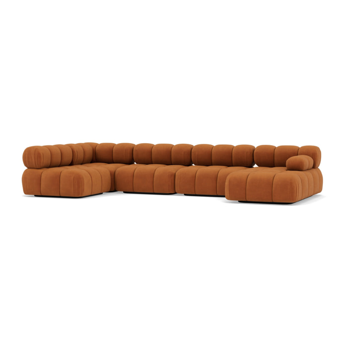 Ruby - canapé panoramique modulable d'angle gauche 7 places en velours texturé - Terracotta