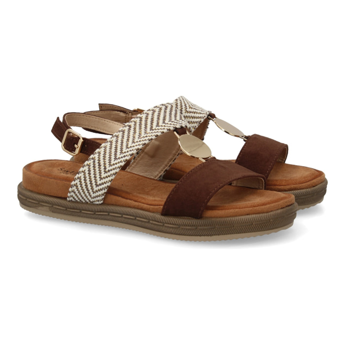 Sandalia mujer cómoda doble tira y adorno metálico