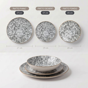 Servizio piatti effetto minerale in porcellana - Grigio Pietra