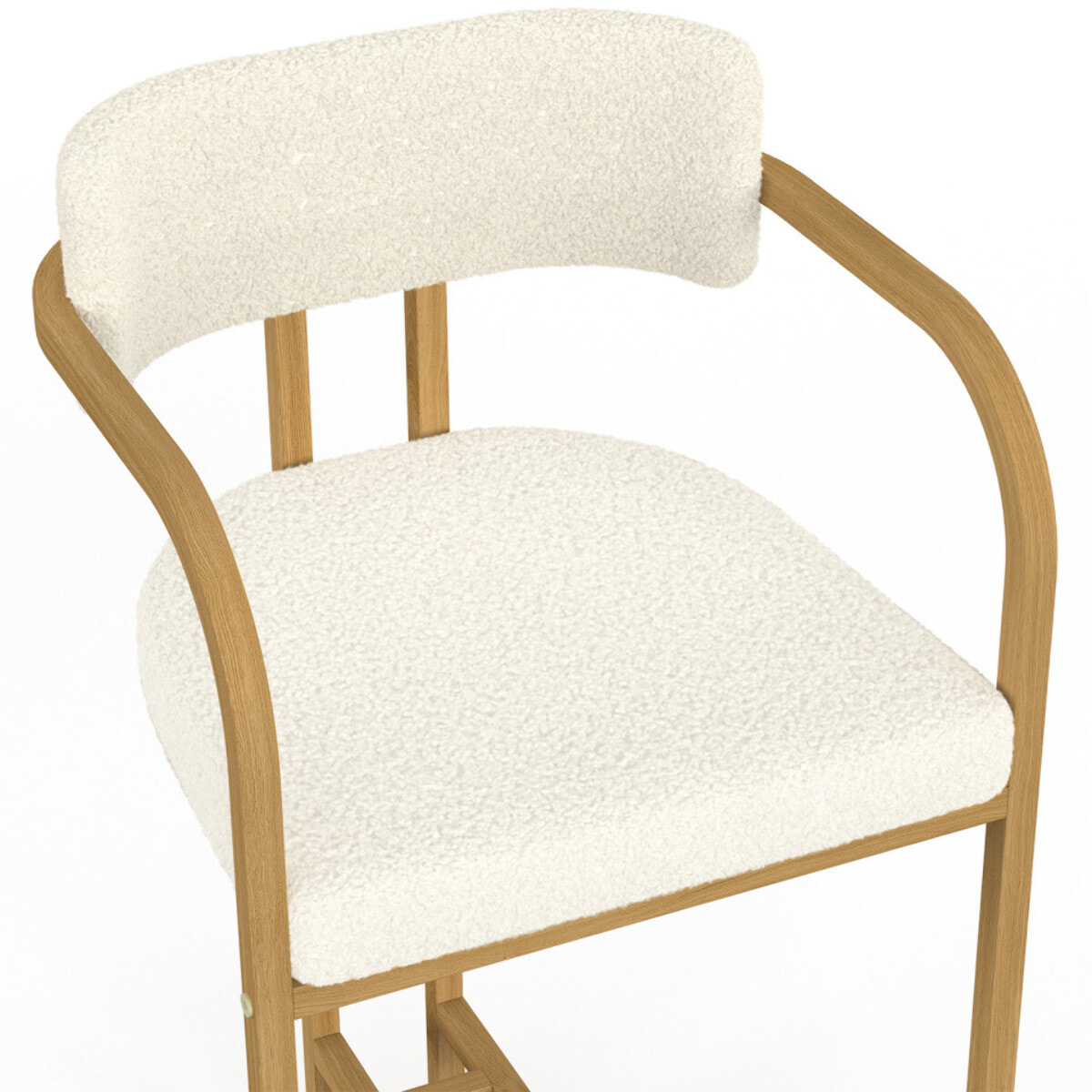 Tabourets de bar Elsa bouclette blanche pieds effet bois - lot de 4