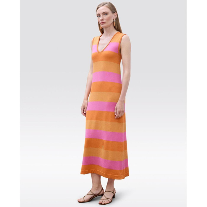 Abito in maglia a righe bicolore con lurex