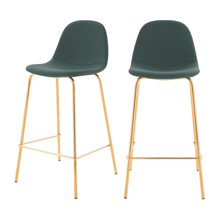 Lot de 2 chaises pour îlot central 65 cm en cuir synthétique vert - Henrik