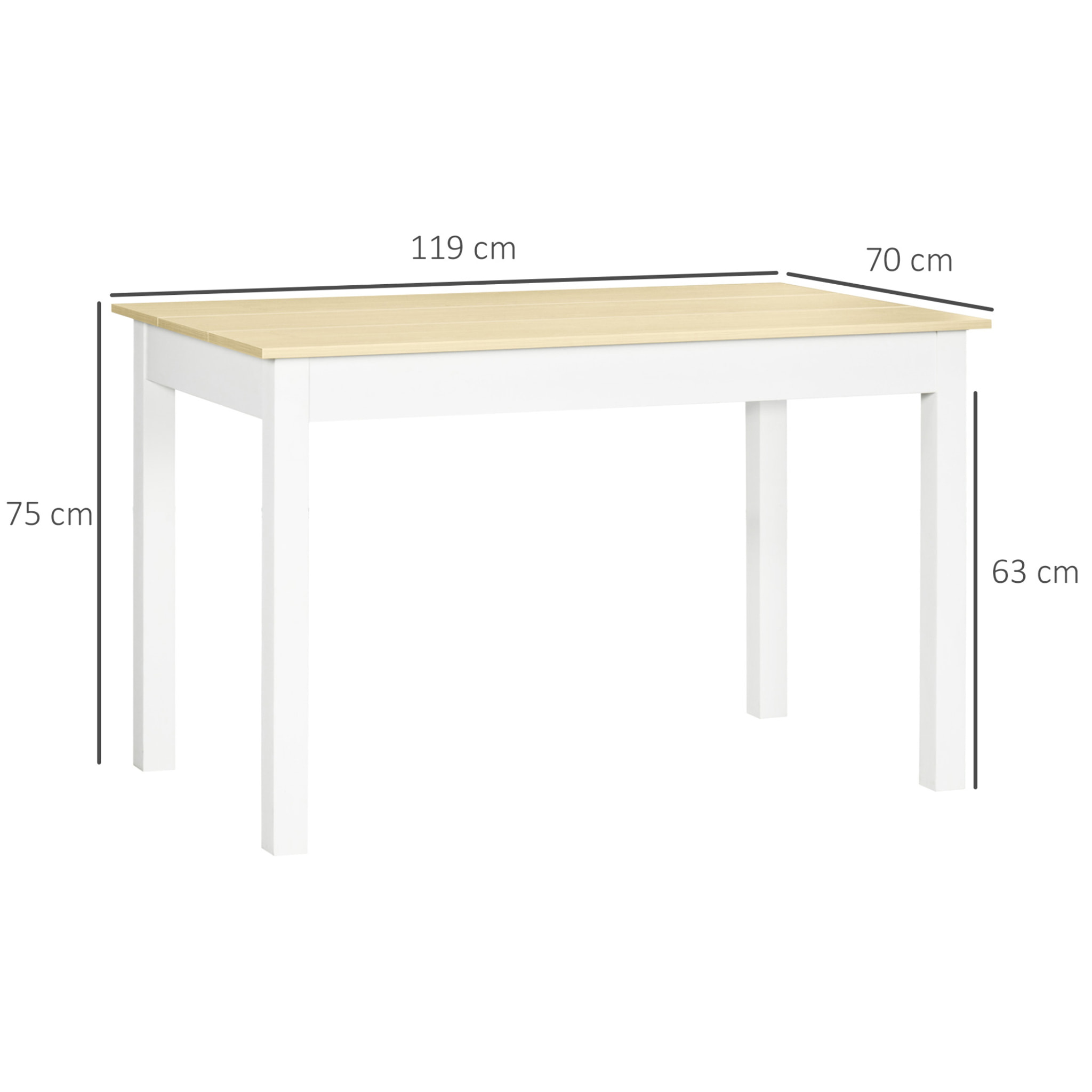 Mesa de Comedor de Madera Mesa de Cocina Rectangular para 4-6 Personas Estilo Moderno para Salón Carga 50 kg 119x70x75 cm Roble y Blanco