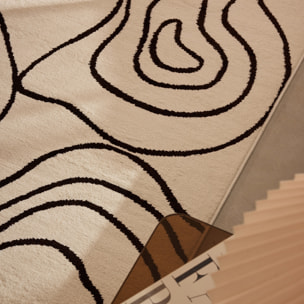 SANTAL - Tapis de salon crème à motif floral