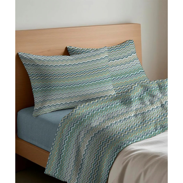 Completo Lenzuola BAIA VERDE 100% Cotone e Made in Italy Zig Zag Moderno