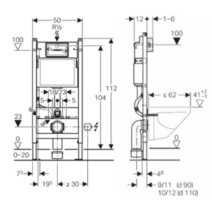 Pack Autoportant Bati-support Geberit Duofix 112cm + Plaque de commande blanche Delta20 + fixations murales (111.154.11.1-GebX)