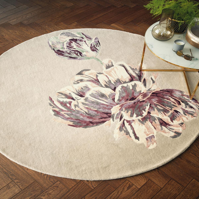 Tapis rond fait à la main en laine motif floral NUITORB
