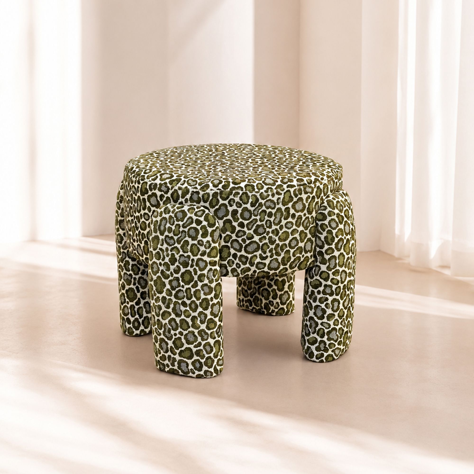 Tabouret en tissu léopard vert  ORION
