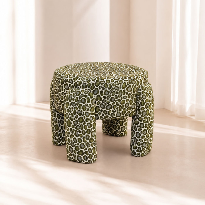 Tabouret en tissu léopard vert  ORION