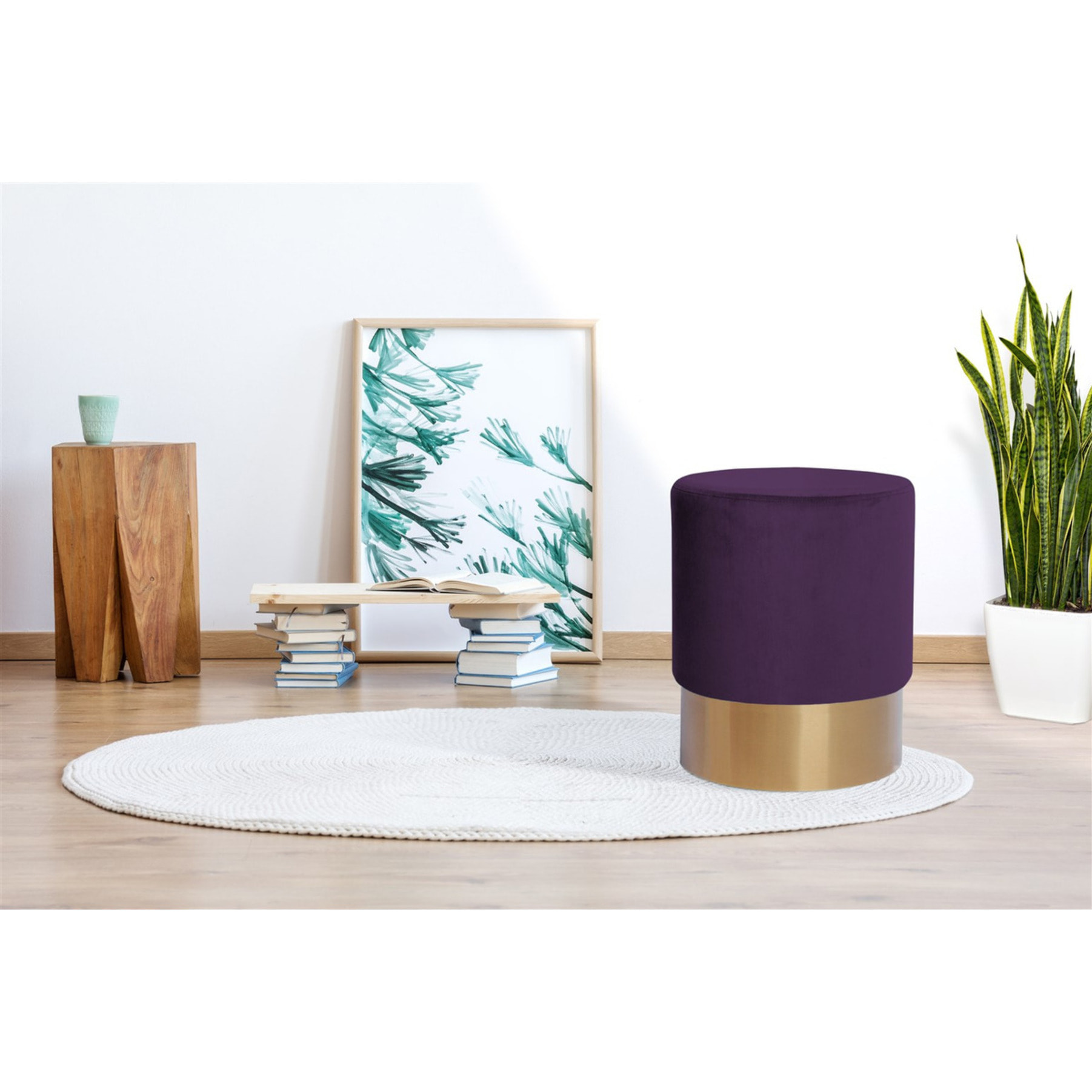 Pouf contenitore Nano in velluto e metallo dorato