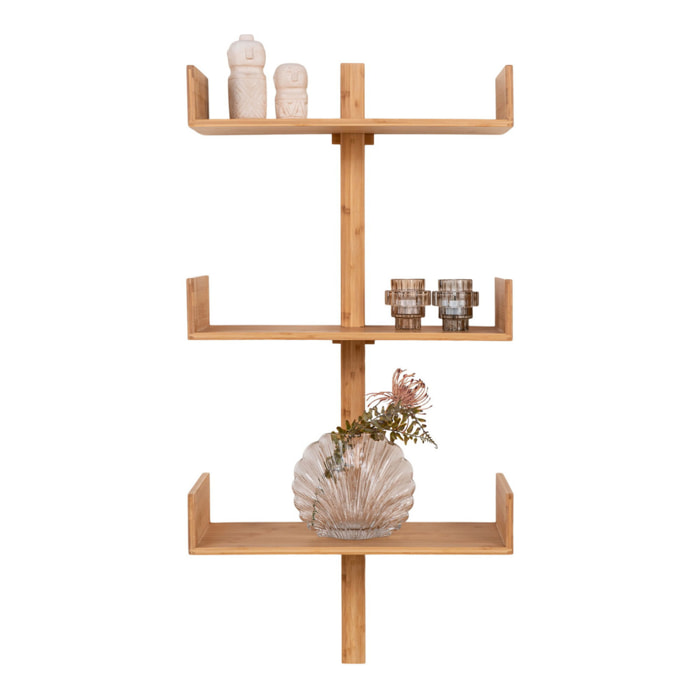 Libreria a muro Villa in bambù naturale con 3 ripiani 50x25x102 cm