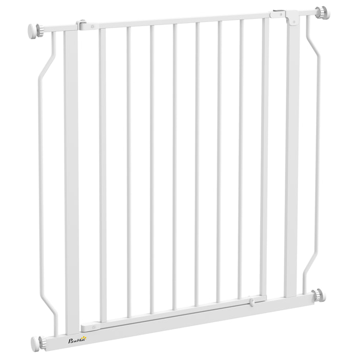 Barrière de sécurité barrière pour animal domestique longueur réglable barrière escaliers couloirs portes sans perçage en acier et ABS dim. 75-85L x 76H cm blanc