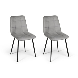 Chaises Linda en velours et pieds métal noirs - Gris Clair