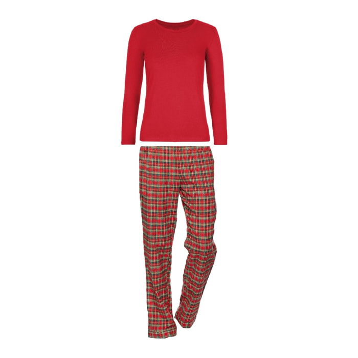 PIGIAMA DONNA flanella invernale scozzese rosso maglia rossa