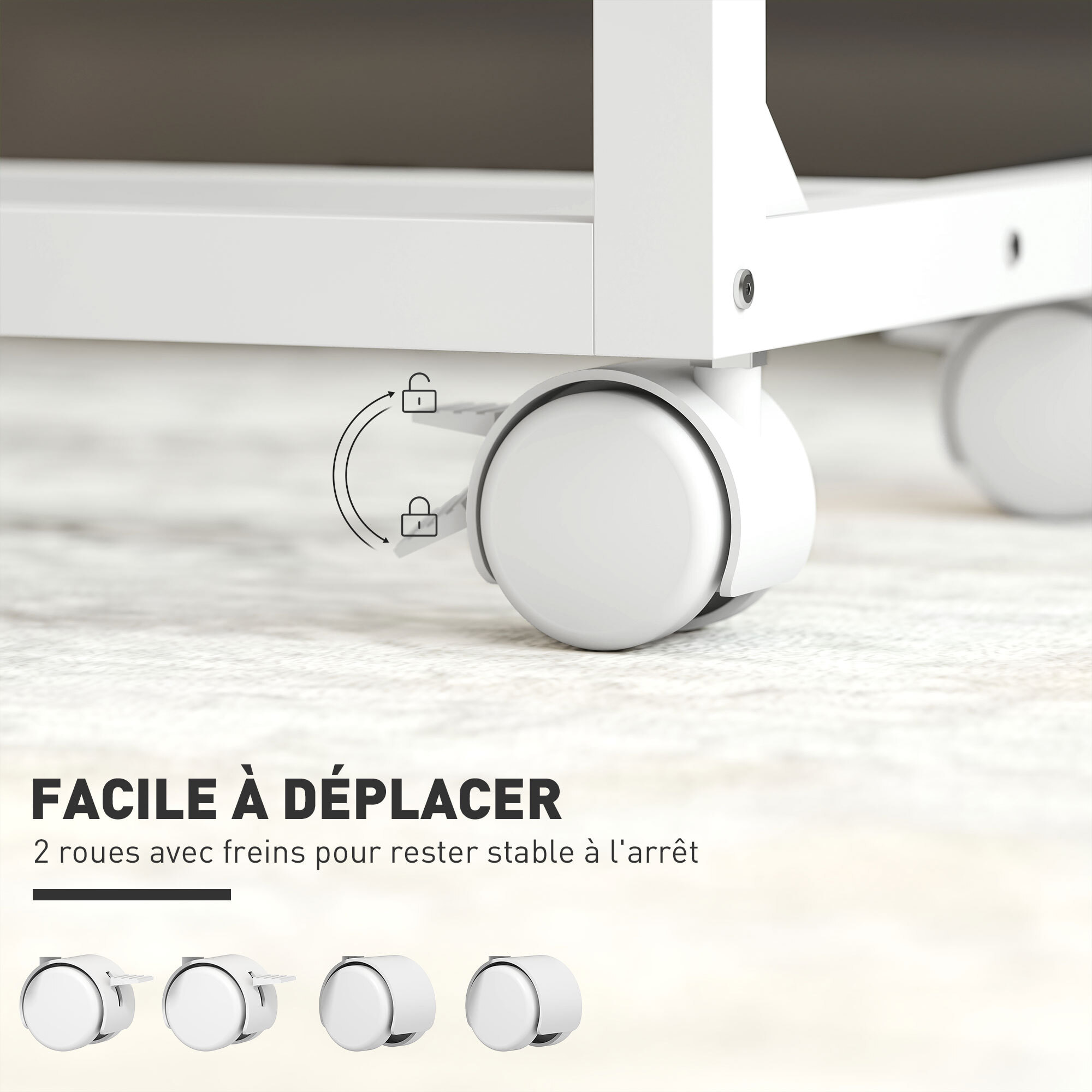 Table de lit mobile - table pour ordinateur portable - hauteur réglable, plateau inclinable - métal blanc effet bois