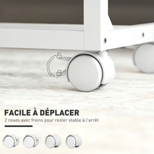 Table de lit mobile - table pour ordinateur portable - hauteur réglable, plateau inclinable - métal blanc effet bois