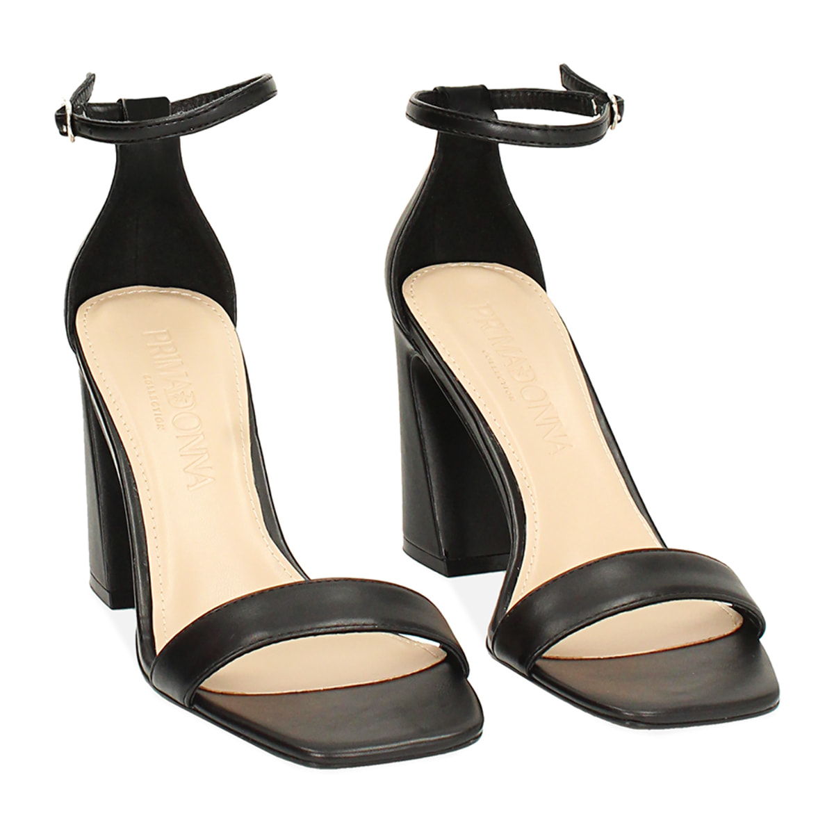 Sandalo donna nero, tacco largo alto 9 cm