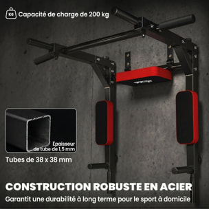 Barre de traction murale dip station 2 en 1 max. 200 Kg acier rouge noir