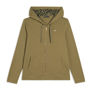 Felpa con cappuccio animalier e zip frontale