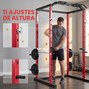 Jaula de Potencia Musculación, Rack para Sentadillas con Barra de Dominadas, Estación de Fondos Ajustable en Altura, Soporte de Barra Regulable, para Casa Gimnasio, Carga 460 kg