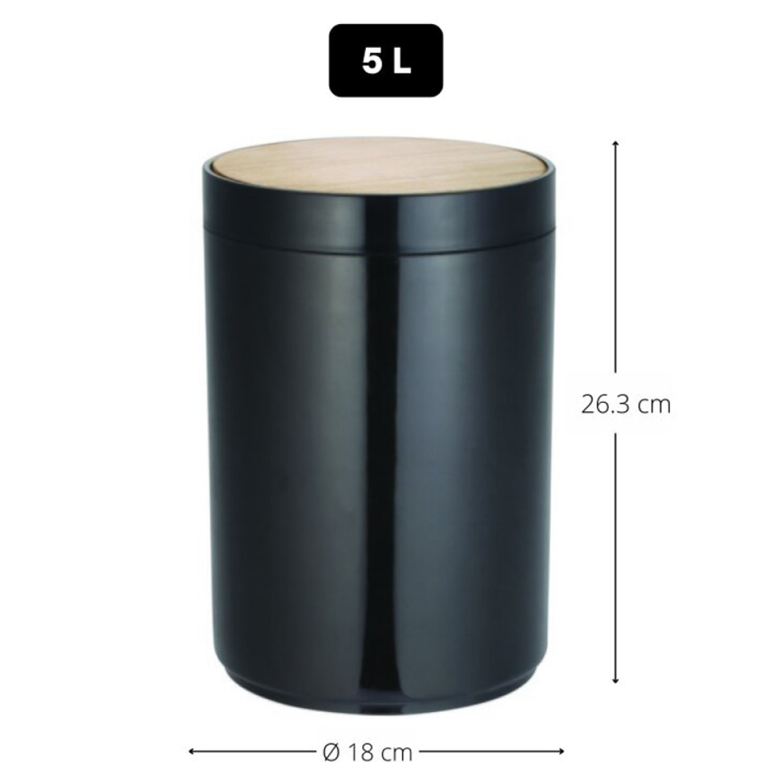 CUBO DE BASURA OSLO NEGRO MATE 5 LITROS