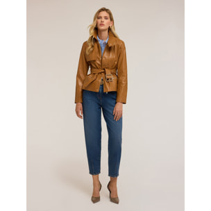 Motivi - Chaqueta con cinturón en tejido revestido - Marrón