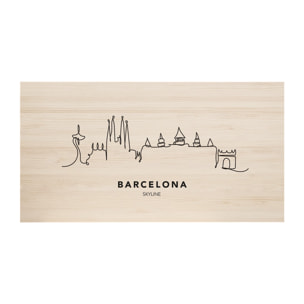 Tête de lit en bois massif imprimée motif Barcelona Skyline dans des tons naturels de différentes tailles