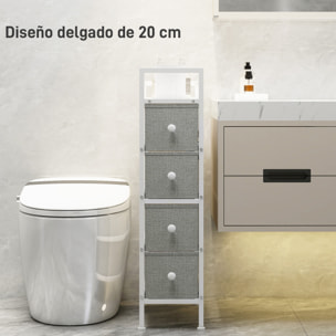 Cómoda con 4 Cajones de Tela, Cómoda para Dormitorio Estrecha con Marco de Acero, Cajonera para Espacios Pequeños, Sala de Estar, Vestidor, Baño, Gris Claro