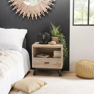 ANDRO - Chevet beige scandi 1 tiroir 1 niche pieds noirs Sapin