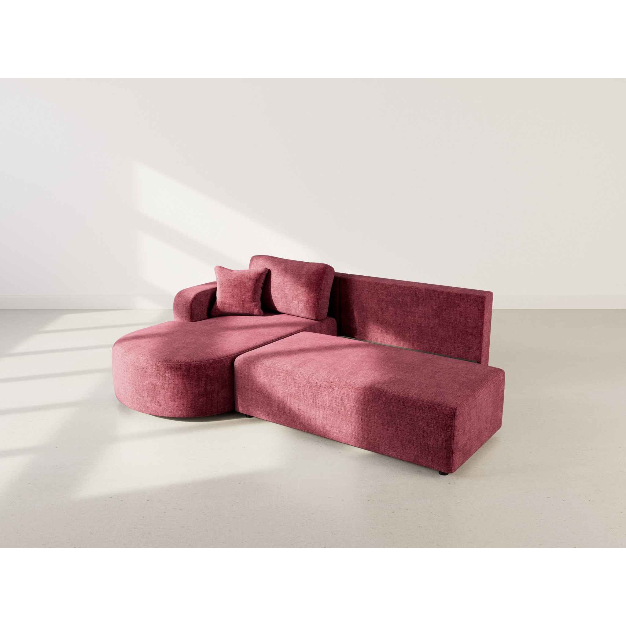 Miro - Canapé d'angle gauche 4 places convertible avec coffre en velours texturé - Prune