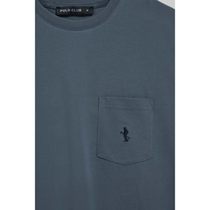 Camiseta azul denim de manga corta con bolsillo y bordado Rigby Best