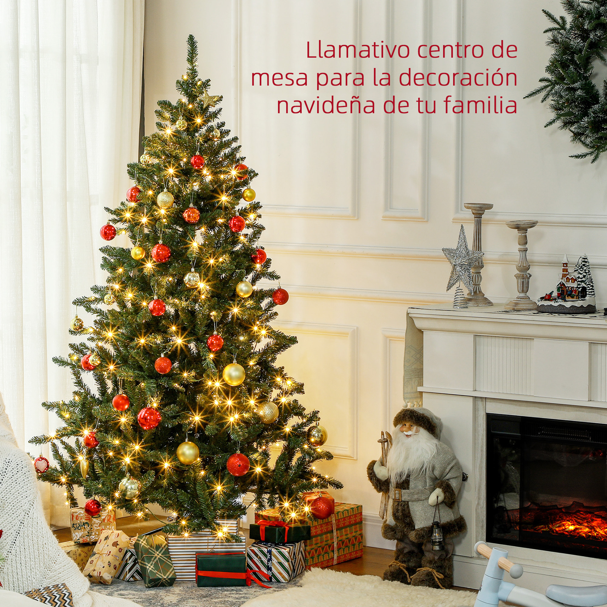 Árbol de Navidad 180 cm Árbol de Navidad Artificial con 310 Luces LED 872 Ramas y Soporte de Metal Árbol Navideño para Salón Interior Verde