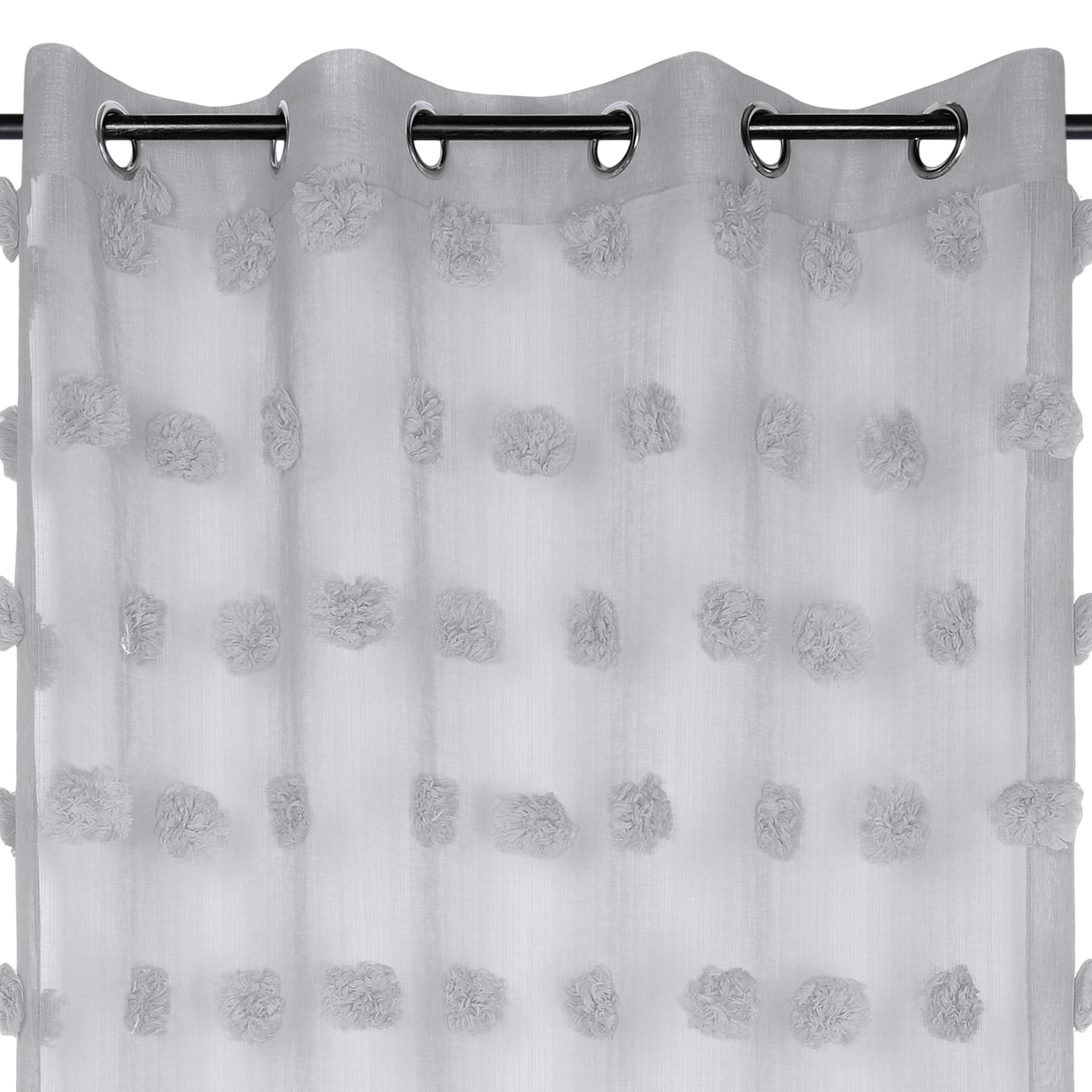 Voilage pompons brodés - Gris Perle