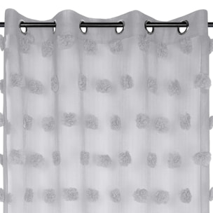 Voilage pompons brodés - Gris Perle