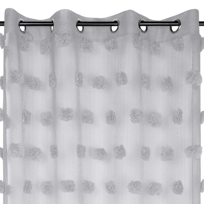Voilage pompons brodés - Gris Perle