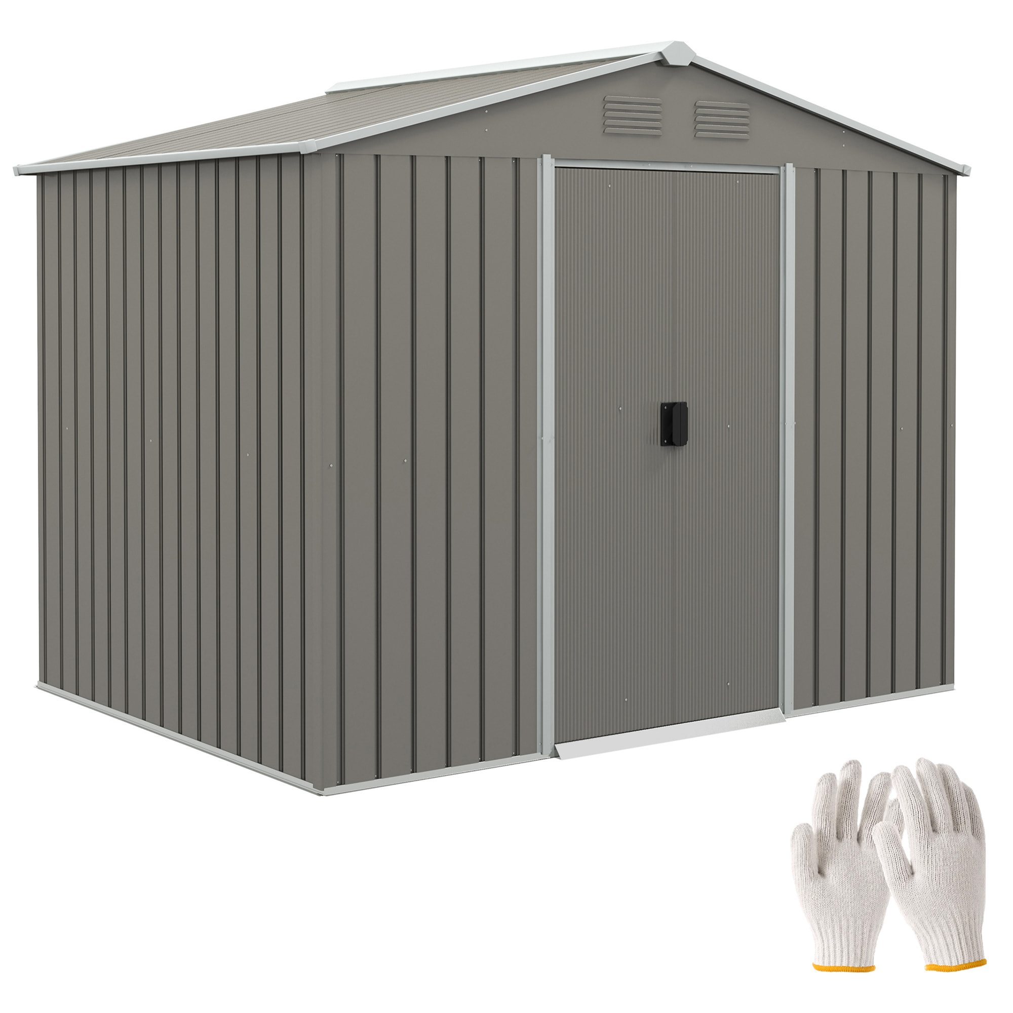 Caseta de Jardín Exterior 3,6 m² 236x174x190 cm Cobertizo de Jardín Exterior con 2 Puertas Correderas Techo Inclinado y 4 Ventanas para Patio Terraza Gris Claro