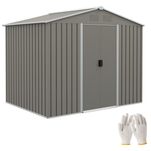 Caseta de Jardín Exterior 3,6 m² 236x174x190 cm Cobertizo de Jardín Exterior con 2 Puertas Correderas Techo Inclinado y 4 Ventanas para Patio Terraza Gris Claro