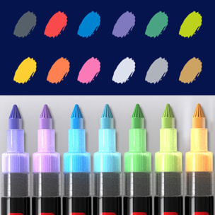 UPAI Pennarelli con pittura acrilica a base d'acqua. 12 colori con punta da 0,7-1 mm.