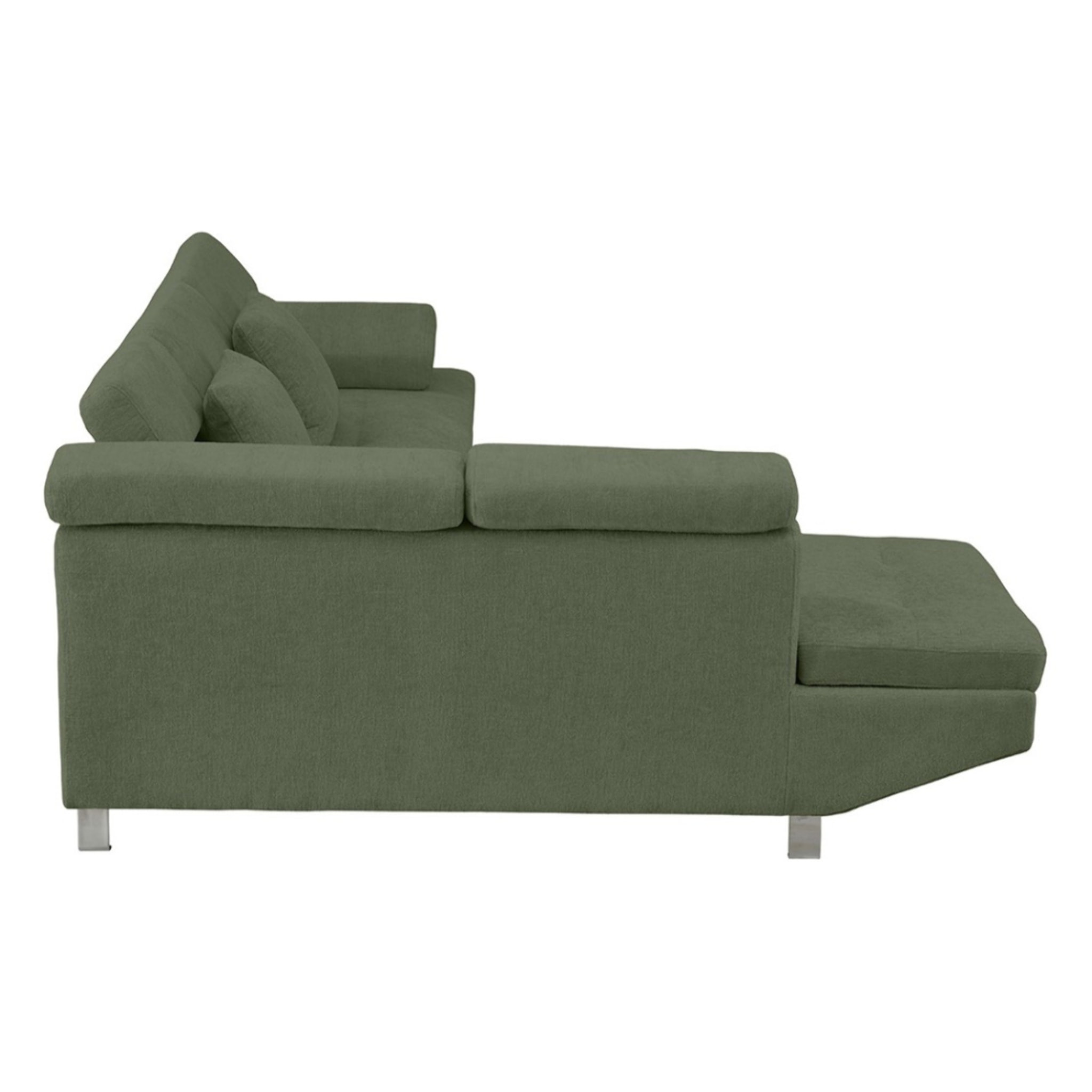 Margaux - Canapé d'angle gauche 5 places convertible avec coffre et têtières réglables en velours texturé - Vert