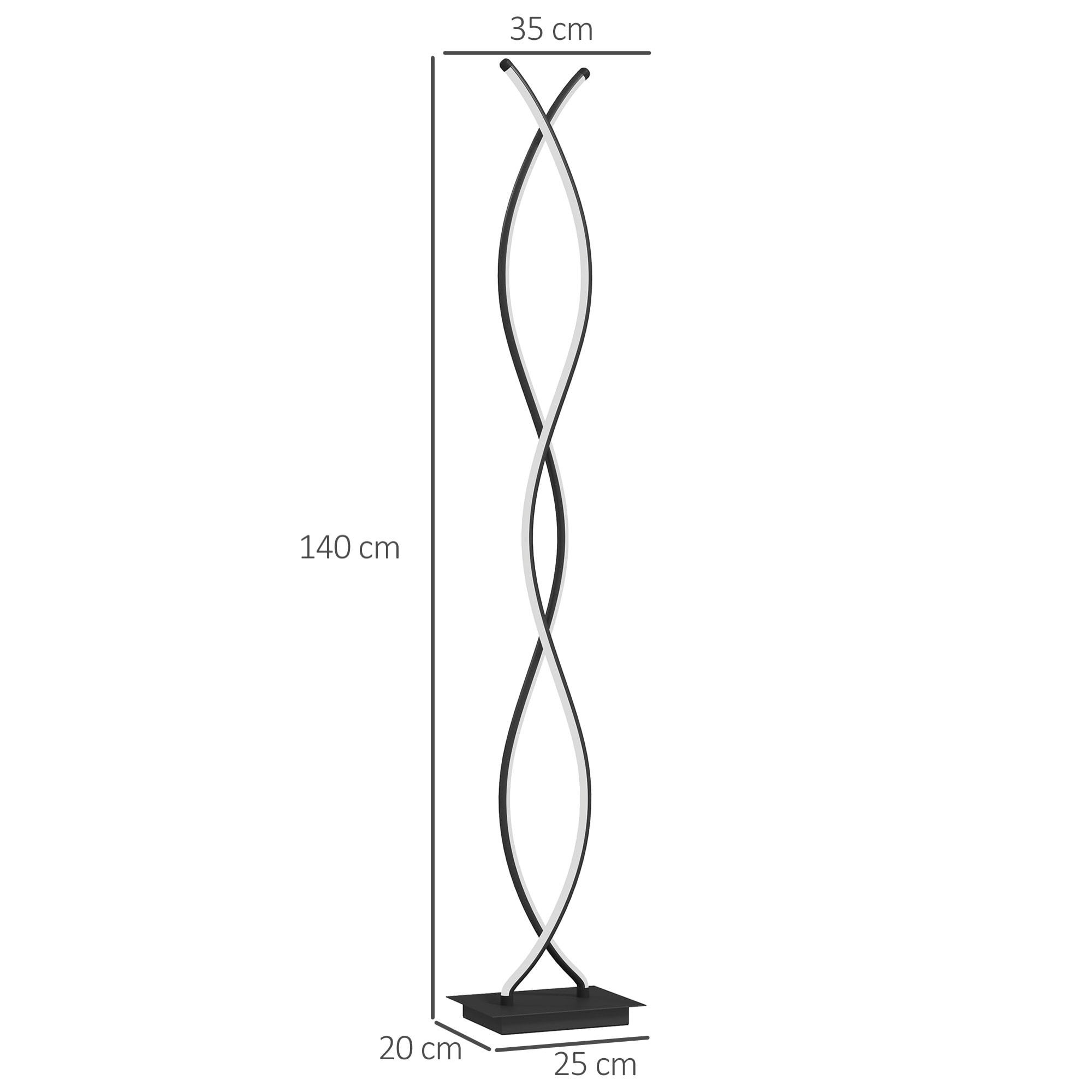Lampadaire LED design spirales - forme galbée H. 140 cm - alliage alu. acrylique noir