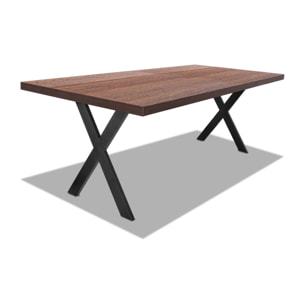 Tavolo da pranzo 160x90cm in legno e metallo con piedi ad "X" e ripiano in colore legno teak