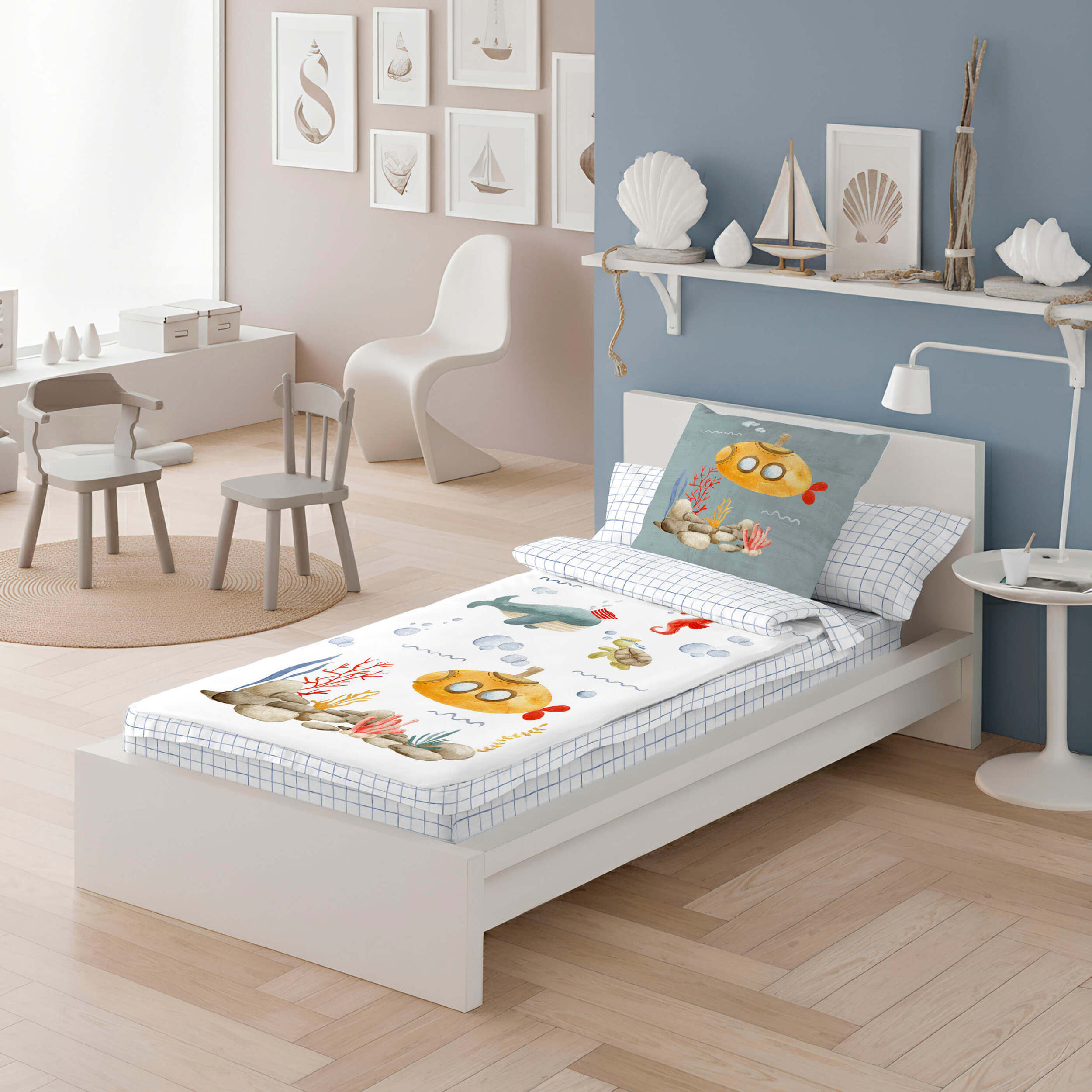 Cool Kids - Saco Nórdico Estampado - Infantil - Con cremallera - Incluye 1 Funda de Almohada - 100% Algodón - Submarine