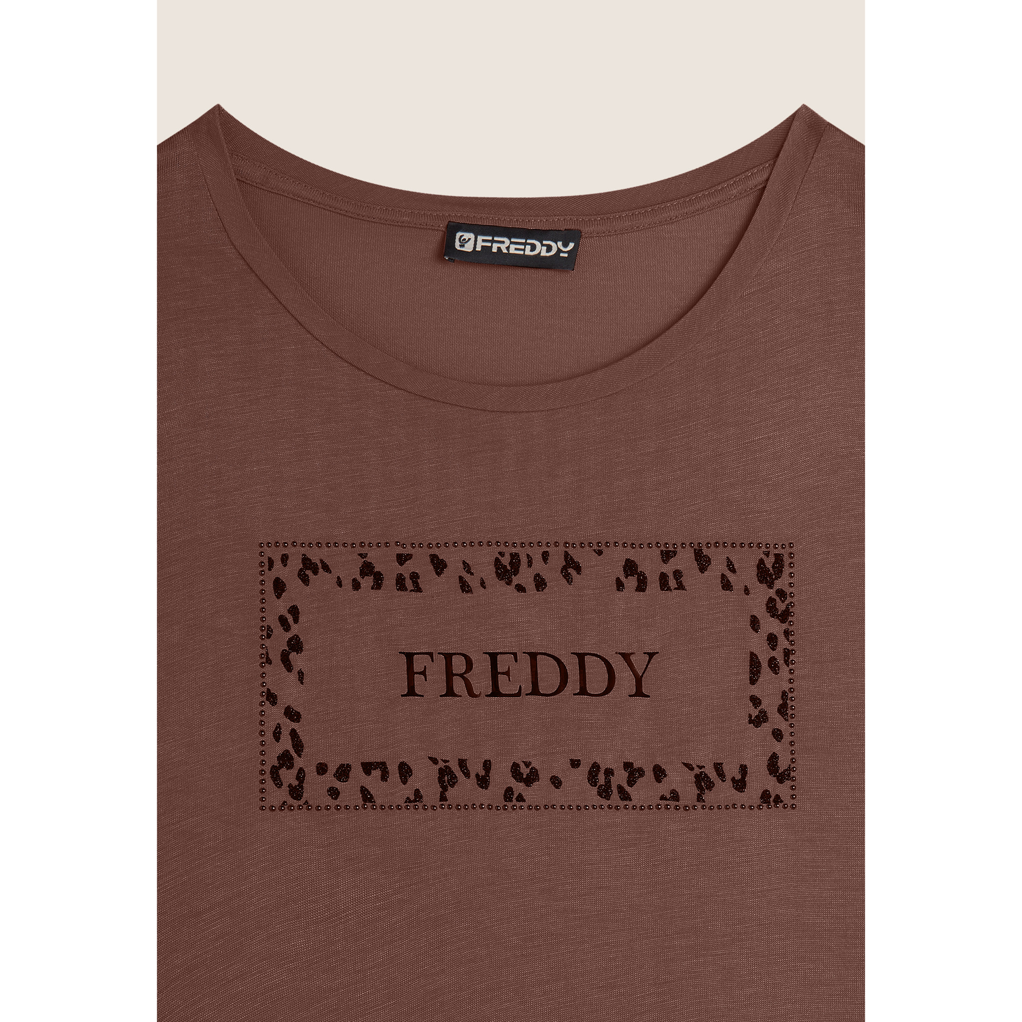 T-shirt donna manica lunga con stampa animalier oro rosa