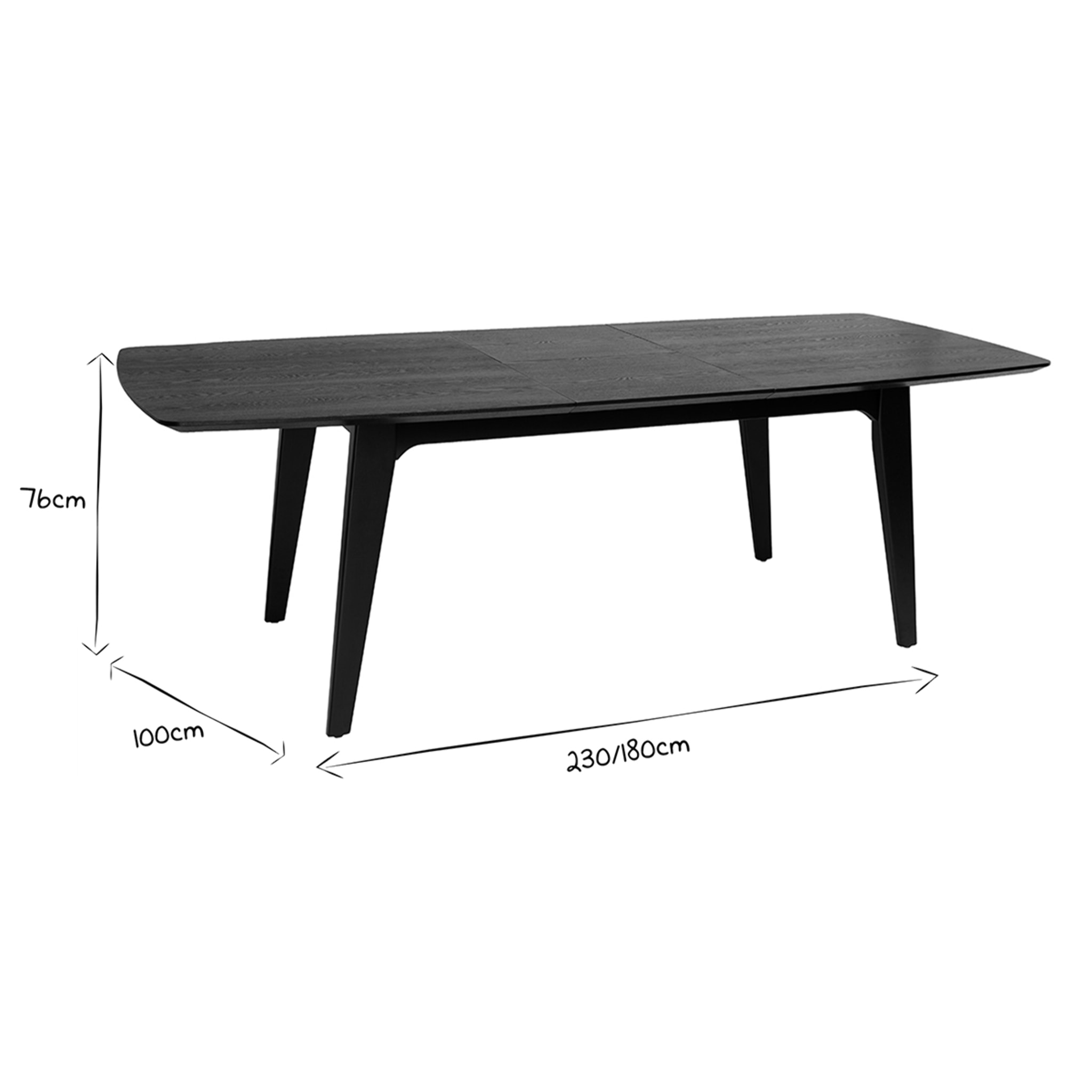 Table extensible rallonges intégrées rectangulaire en bois noir frêne L180-230 cm FIFTIES