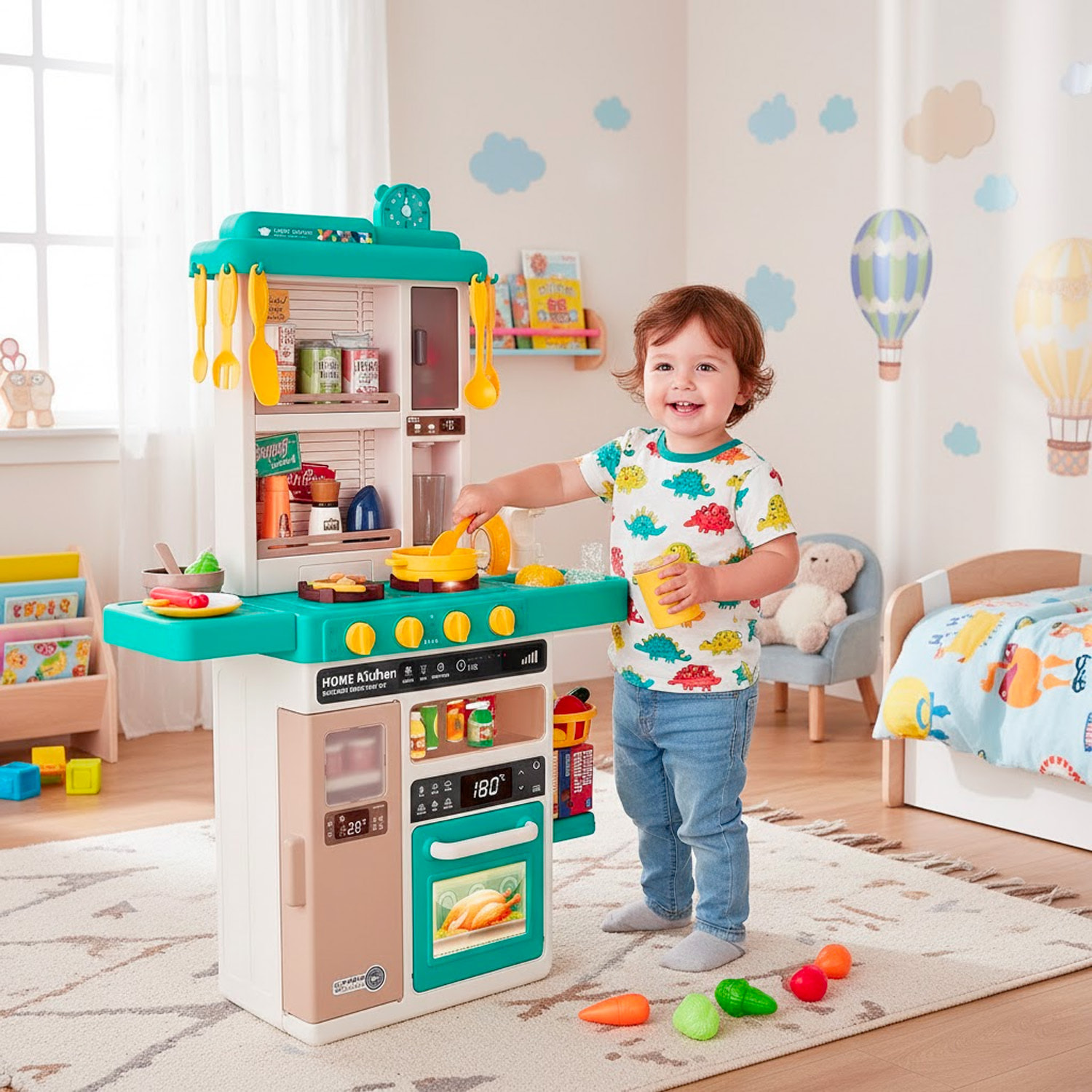Cucina Giocattolo Bambini Con Luci E Suoni Realistici Rubinetto Con Riciclo Acqua Forno Fornelli Apribili 50 Accessori Gioco Educativo 3–8 Anni Verde